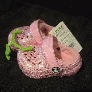 CROCS Kids Classic Lined Glittery Pink Clog
